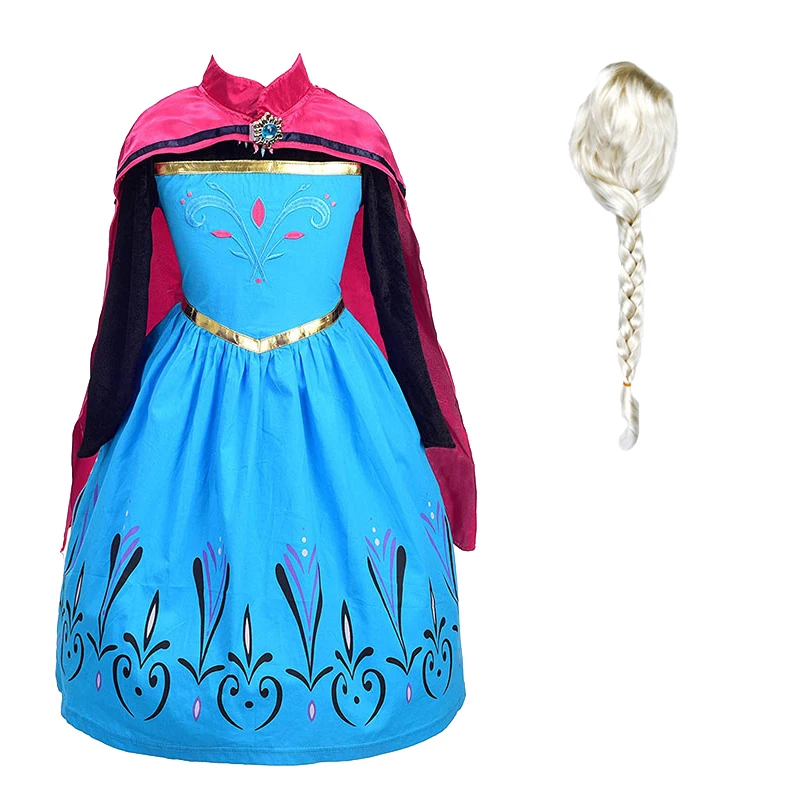 Dress A and Wig Детское платье Эльзы для девочек; костюм Снежной Королевы Эльзы из 2 предметов; детская одежда на Рождество; одежда для дня рождения, карнавала, вечеринки и парик - Цвет: Dress A and Wig