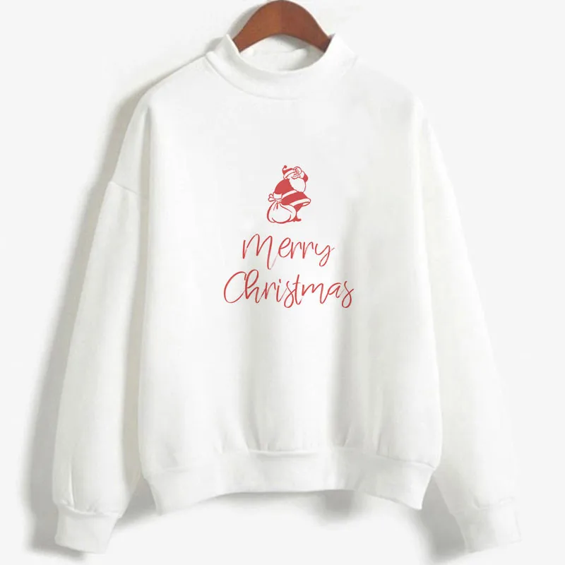 Одноцветная толстовка с принтом и длинным рукавом круглым вырезом roupas FemininasChristmas