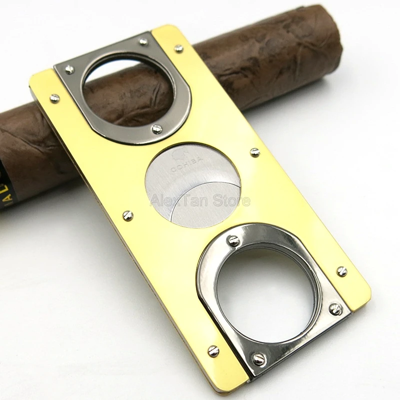 COHIBA элегантный из нержавеющей стали с двумя лезвиями супер острый сигарный нож сигарета режущий инструмент сигары нож ножницы карманный портативный