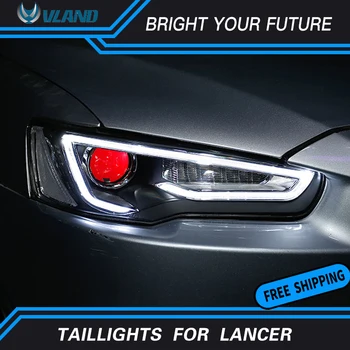 

VLAND LED Strip Head Lamp for Mitsubishi Lancer Headlights 2008-2017 Audi Style Head Light Dual Beam Projector DRL