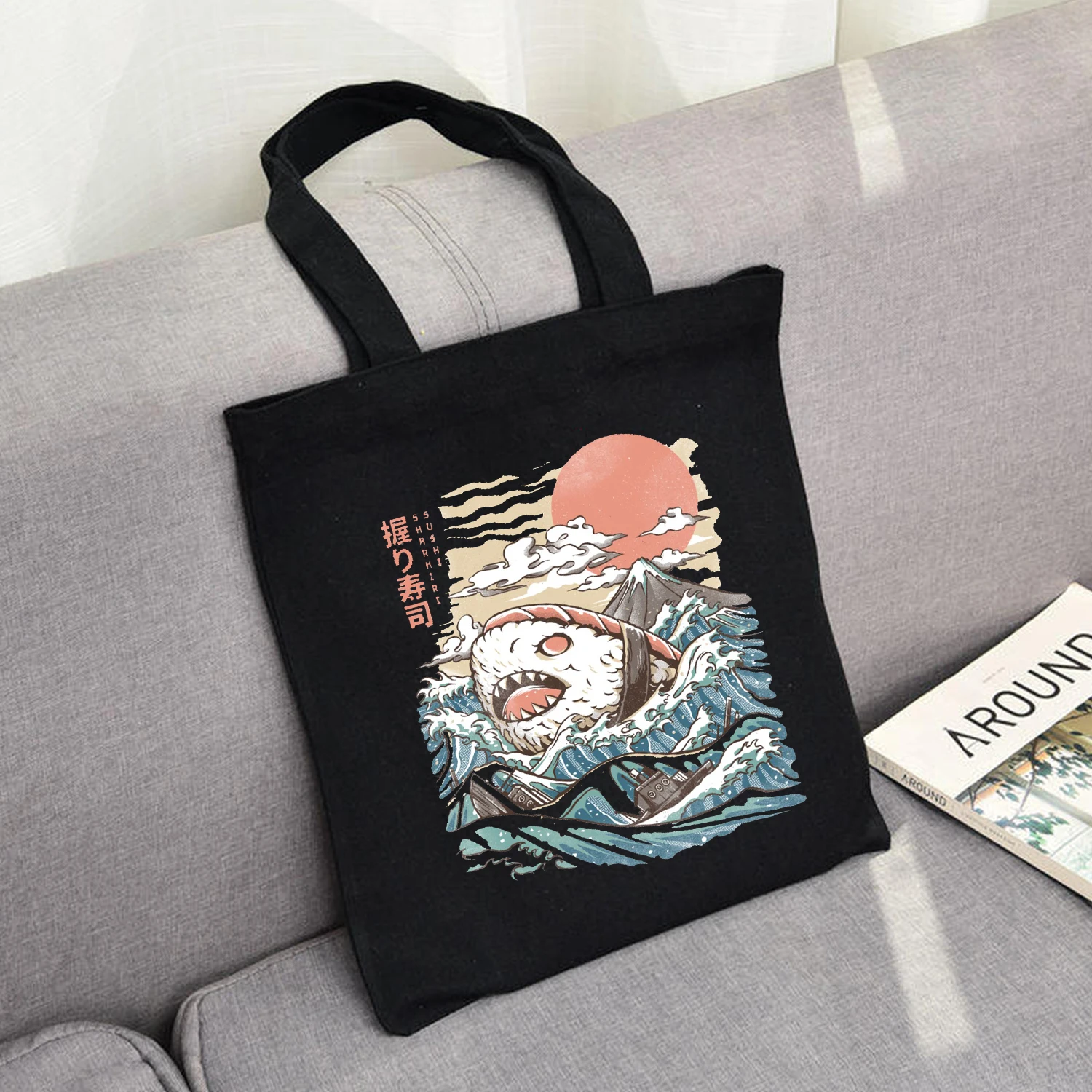 Tote Shopper-Bags Cloth Canvas Foldable Japan-Style Eco Harajuku Cartoon for Lady Literary