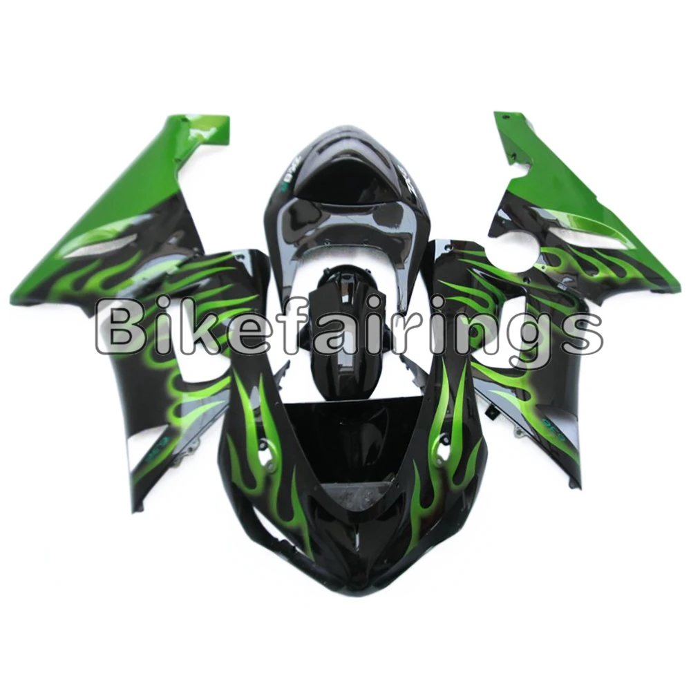 Полный черный и зеленый пламя обтекатель комплект подходит для Kawasaki ZX-6R 2005 2006 ZX636R 636 05 06 инжекторный кузов комплект Новые корпуса