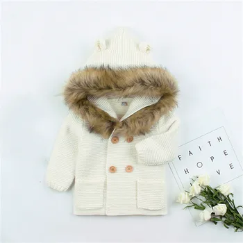 

Newborn Infant Kid Baby Boy Girl Fur Hooded Knit Jacket Coat Winter Autumn Long Sleeve Sweater Outerwear Baby Clothes Outfits