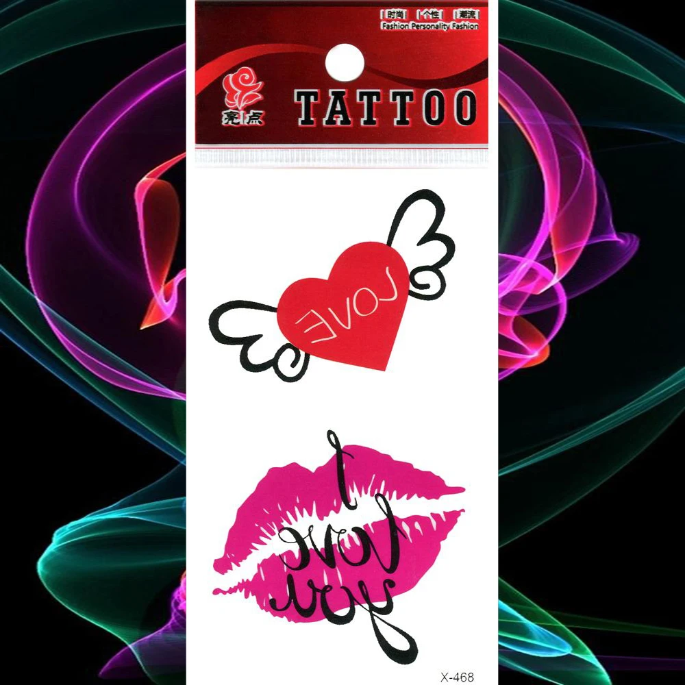 Sexy Lip Love Waterproof Tattoo Sticker Heart with Wing Temporary Tatoo Body Art Arm Girl Women Fake Tattoos Flash Tatto Tatuaje