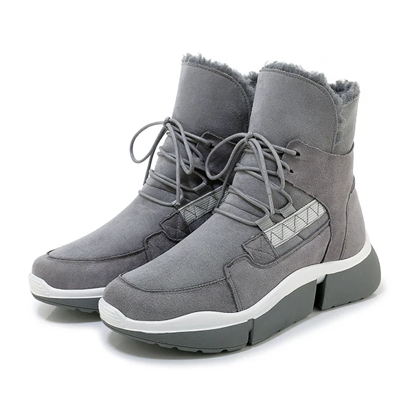 Gray SOPHITINA/модные зимние ботинки Новая удобная обувь из высококачественной коровьей замши на шнуровке с круглым носком на танкетке очень теплые женские ботинки, PO313 - Цвет: Gray