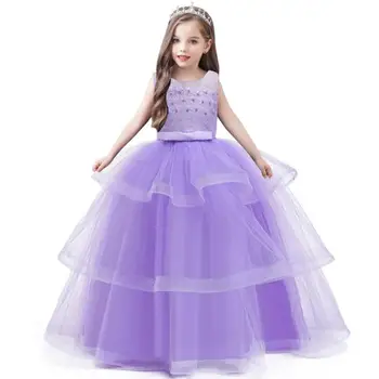 

Children Girls Dresses Comfort Soft Sleeveless Personality Embroidery Pearls Decor Fashion Trend Yarn Summer Evening Dress