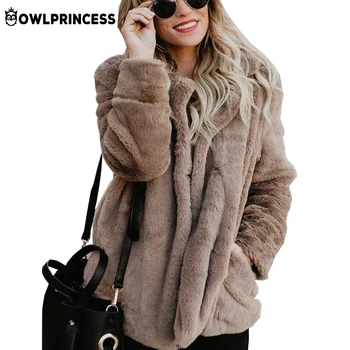

Daily suit OWLPRINCESS Long Sleeve Women Winter Coat Streetwear Comfortable Warm Outdoor Plush Coats Ladies Coats With Pockets