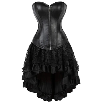 

Sapubonva Leather Corset Dress Steampunk Women Corset Top Blouse Bustier Sexy Zipper Style Exotic Lingerie Gotico Korset mujer