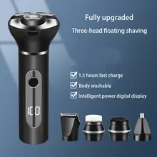 Men's Shaver 5 And 1 Multi-Function Electric Safety Shaver 3D Three-Blade Floating IPX7 Washable USB Rechargeable Beard Trimmer