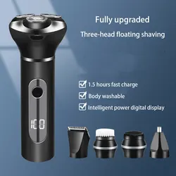 Men's Shaver 5 And 1 Multi-Function Electric Safety Shaver 3D Three-Blade Floating IPX7 Washable USB Rechargeable Beard Trimmer