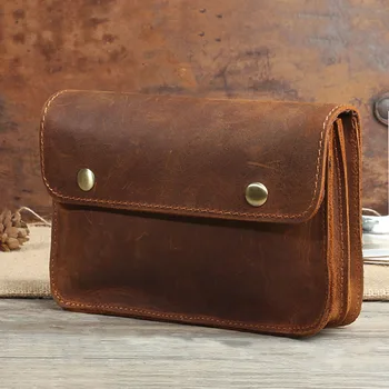 

Vintage Crazy Horse Leather Fanny Waist Pack Men Genuine Leather Travel Belt Waist Bags Male Small Phone Pouch Bum Bag