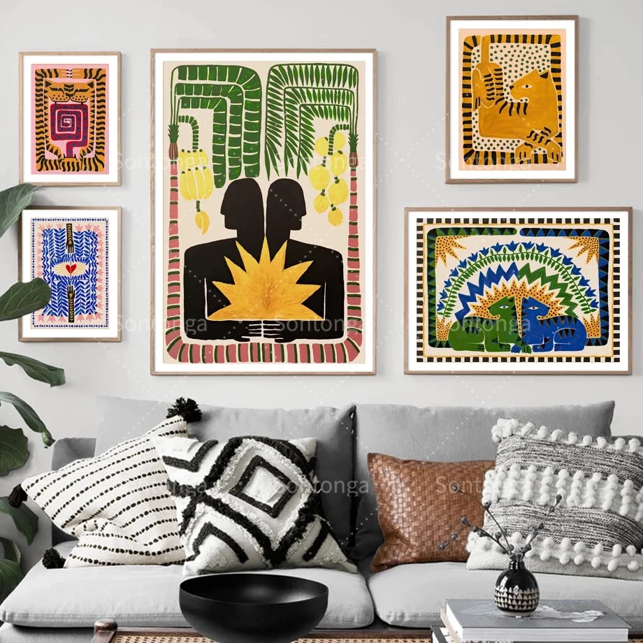 Ancient Egypt Colorful Abstract Nordic Poster Tiger Leopard Figure Wall Art Print Canvas Painting Decor Pictures Living Room | Дом и сад