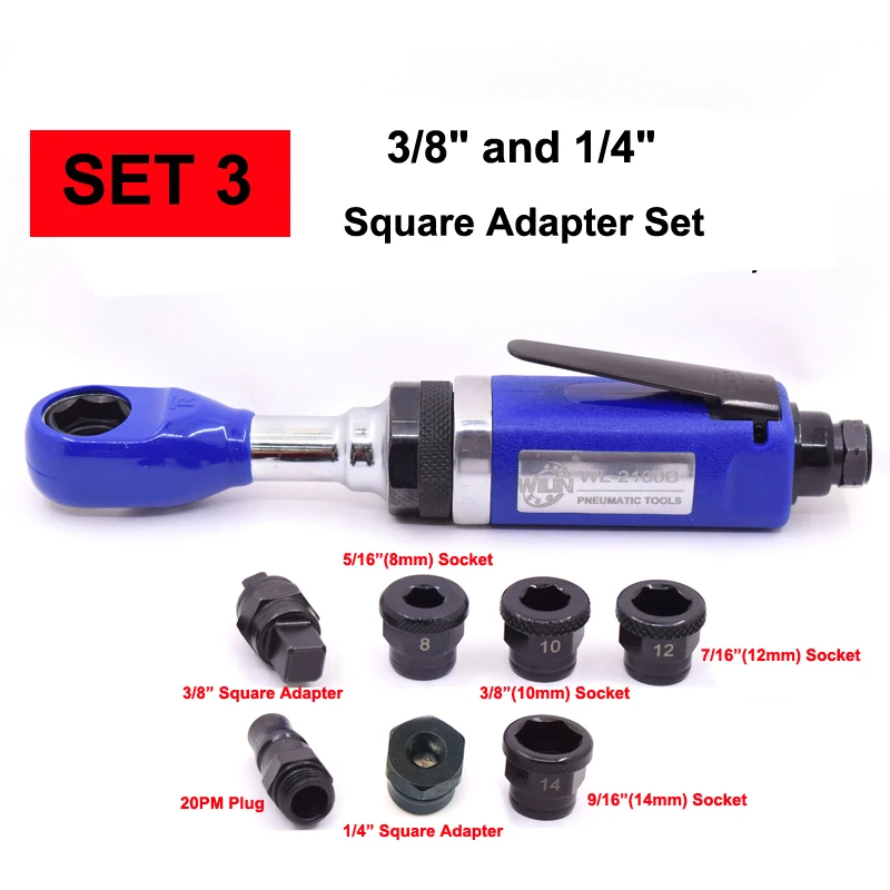 SET 3 3/" 1/4" дюймов 12 мм 14 мм проходной через воздуховод трещотка гаечный ключ через отверстие компактный пневматический гайковерт трещотка набор втулок - Цвет: SET 3