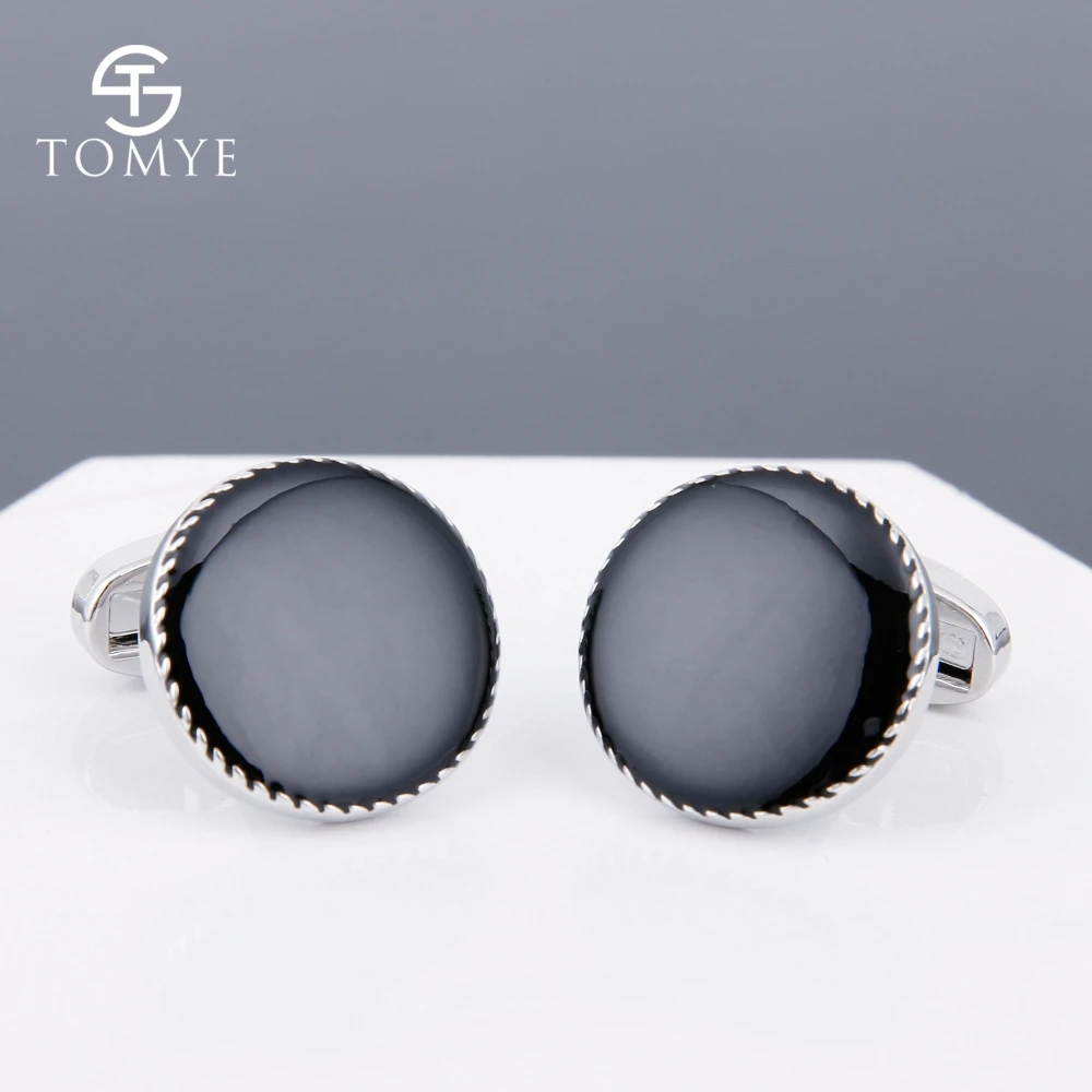 

TOMYE black round cufflink classic enamel cufflinks studs men custom XK19S088