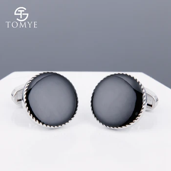 

TOMYE black round cufflink classic enamel cufflinks studs men custom XK19S088