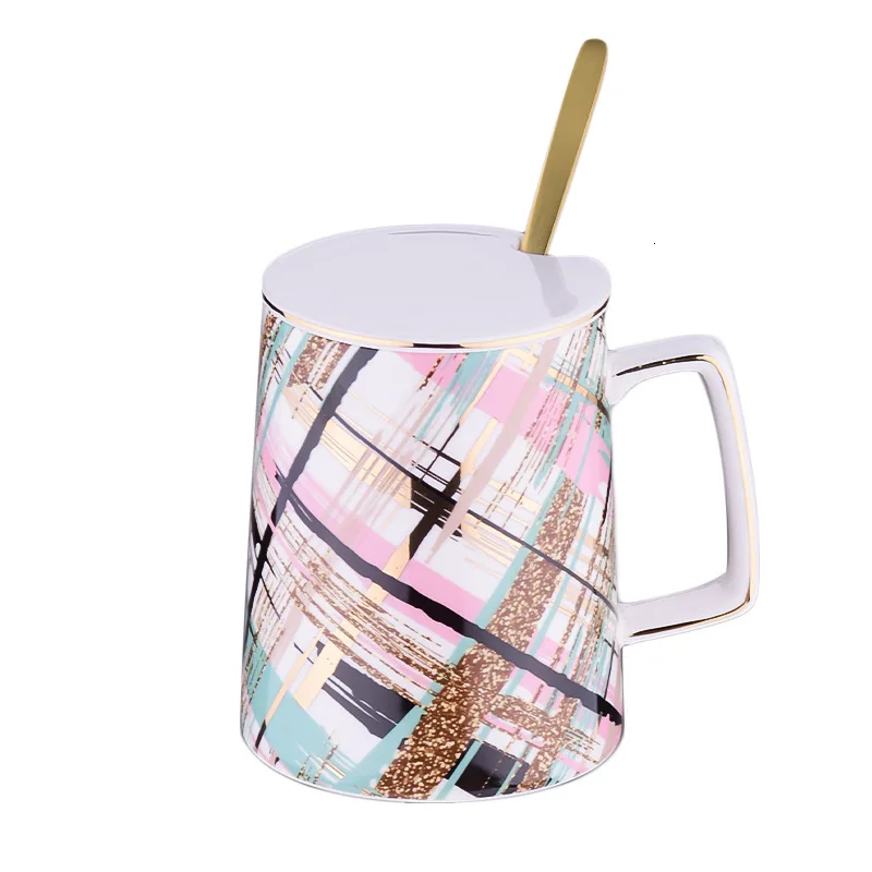 Оригинальная керамическая кофейная кружка Caneca для Северной Европы, Геометрическая кофейная чашка, модная мозаичная чашка для воды, Офисная черная чайная чашка