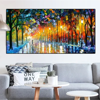 

Hand Painted Abstract Canvas Painting Landscape Poster Walling Light Oil Painting Wall Art Pictures for Living Room Home Decor