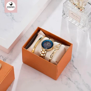 

Fashion bracelet and watch 3pcs set women quartz watch female luxury diamond starry Watches ladies Diamond bracelets With Box