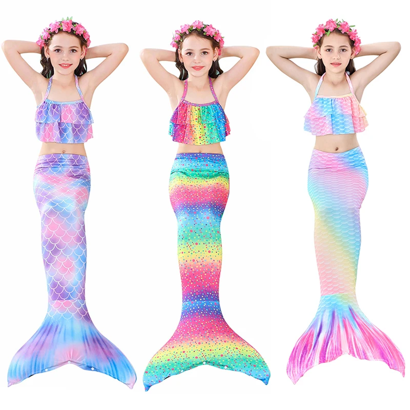 Adult Kids Mermaid Tail Swimsuit Cosplay Costume Can Add Monofin Flower Mermaid Tails zeemeerminstaart cauda de