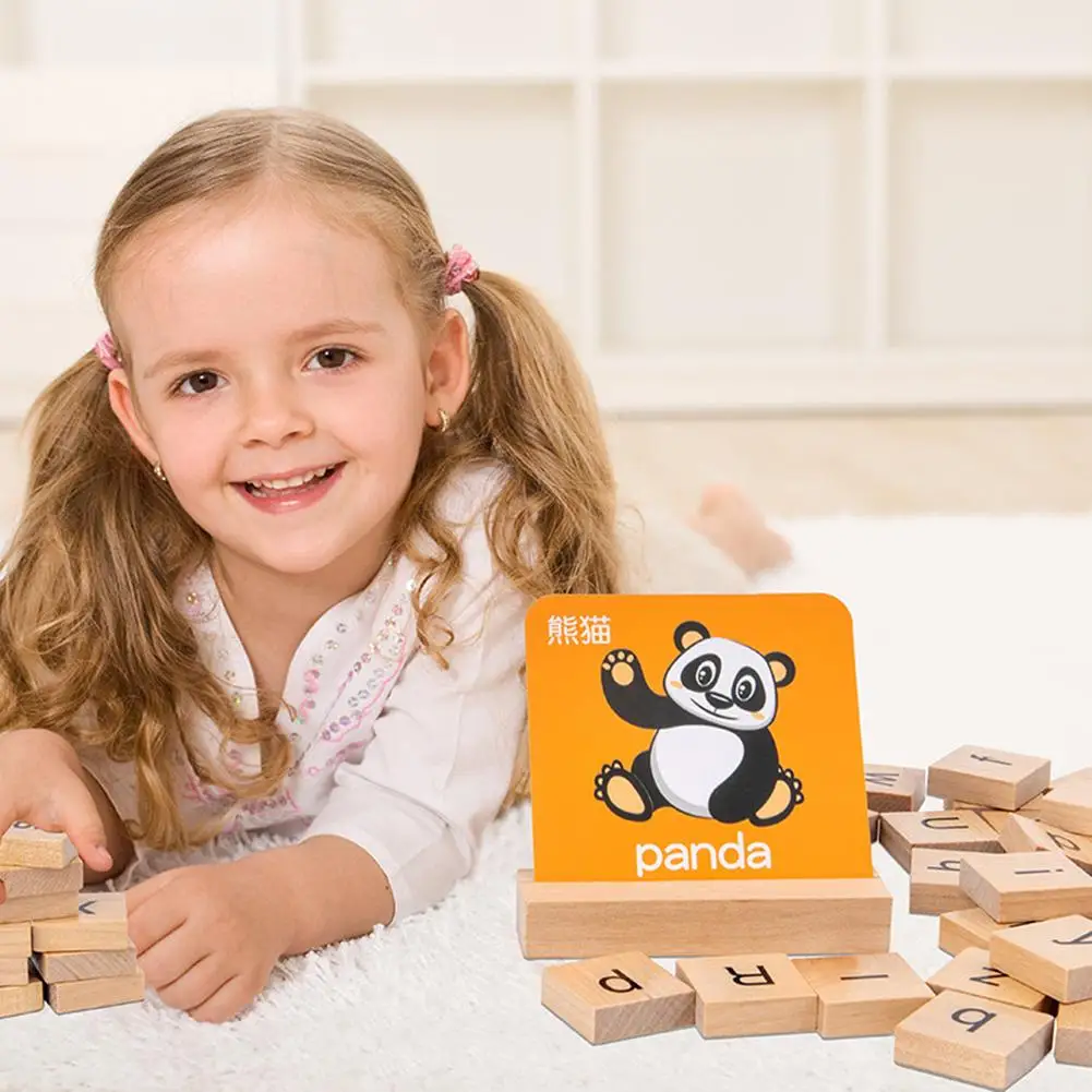 See Spell Learning Toy Wooden Alphabet Words Cards Matching Puzzles Education