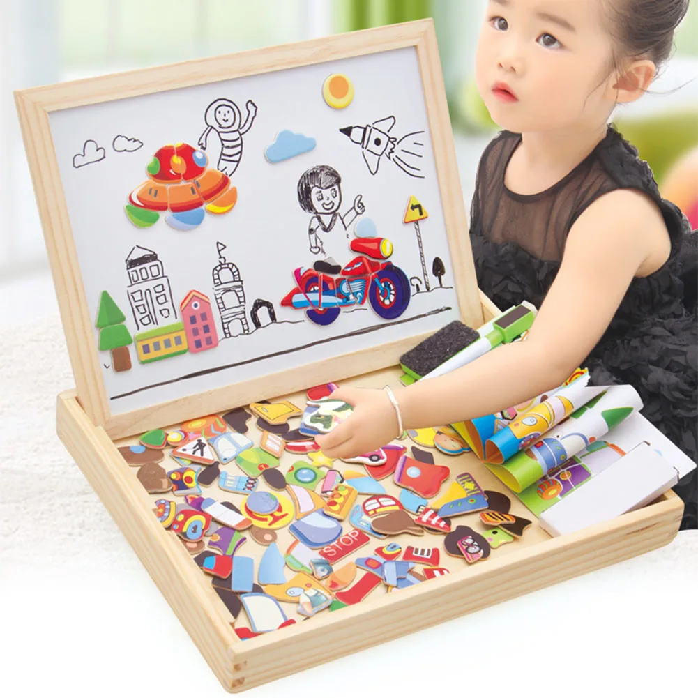 Learning Sketchpad Wooden Jigsaw Drawing Toy Set Magnetic Board Kids Educational Children Double Face Easel Gift Games Writing | Игрушки и