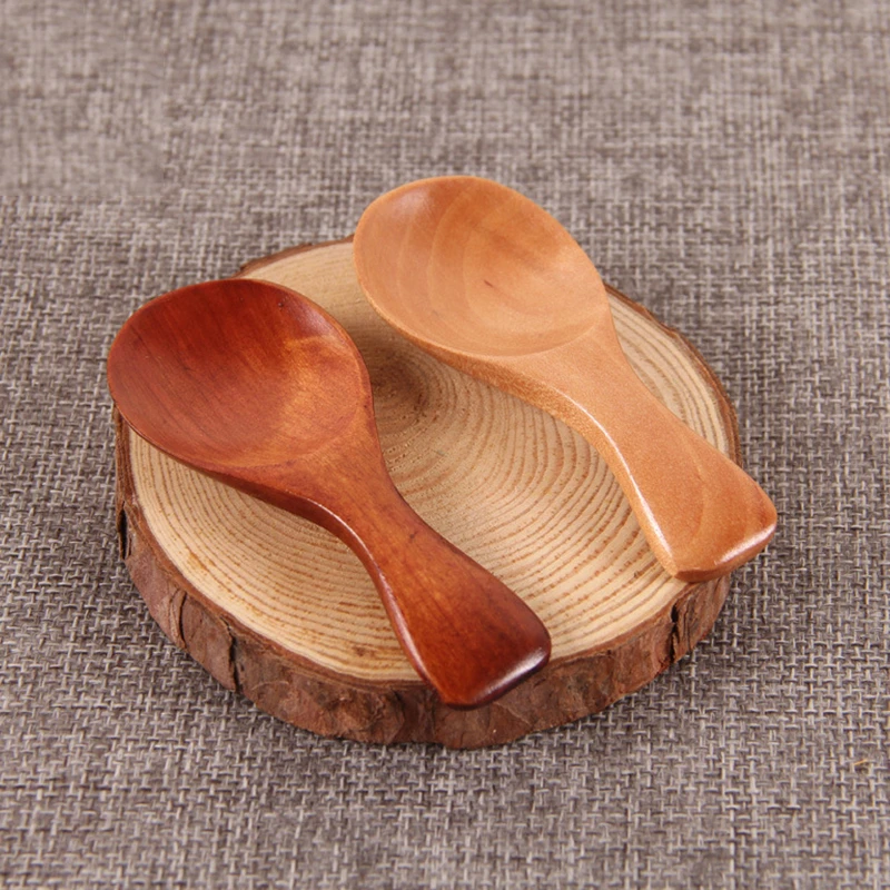 10 pcs Mini Wooden Spoon Kitchen Spice Spoon Small Short Condiment Spoons Scoop