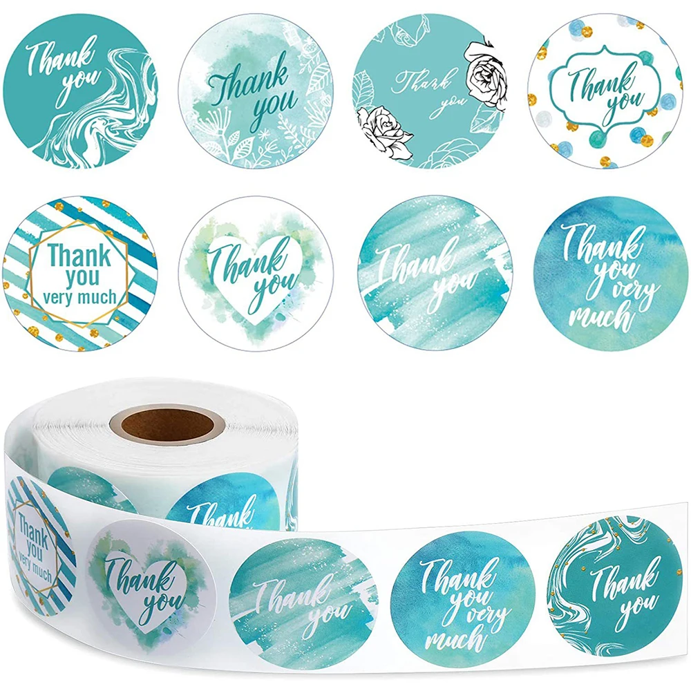 

100-500pcs Blue Watercolor Thank You Sticker for Gift Sealing Sticker DIY Handmade Decorative Label Stickers Student Supplies