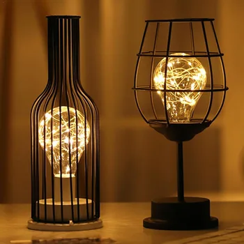 

LED Retro Bulb Iron AWinebottle Copper Wire Art Night Light Battery Creative Hotel Home Decoration Desk Lamp Bedside Night Lamp