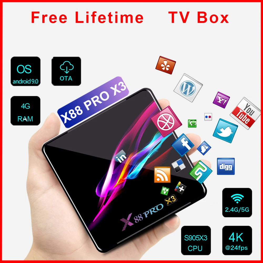 ТВ приставка Amlogic S905x3 на Android ip Netflix Youtube HD 8K 9 0 Smart X88 Pro X3 для Испании 2020|ТВ-приставки