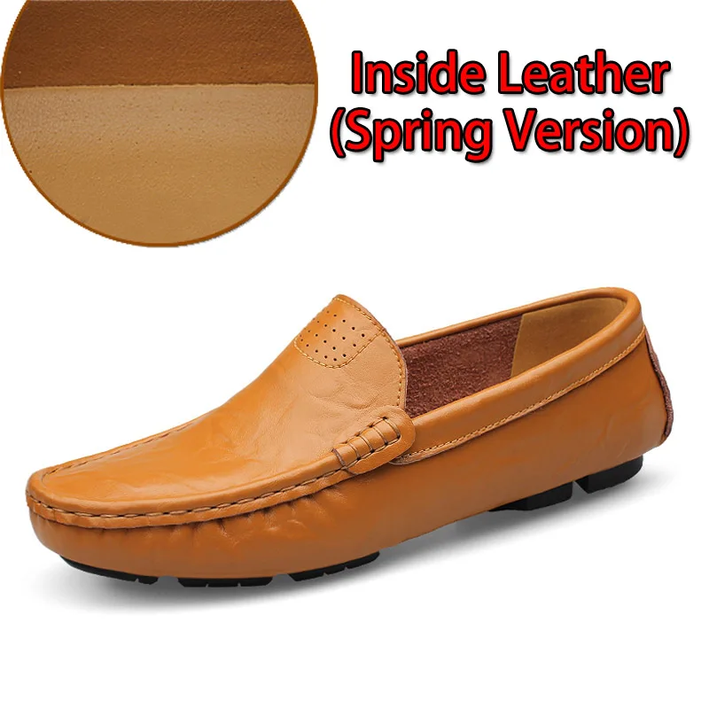Yellow Brown Leather EMOSEWA/Высококачественная Мужская обувь из натуральной кожи; Мягкие Мокасины; лоферы; модная брендовая мужская обувь на плоской подошве; удобная обувь для вождения; большие размеры 36-50 - Цвет: Yellow Brown Leather
