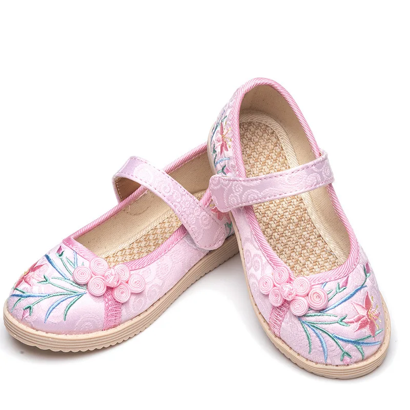 Girls Embroidered Fabric Flats Shoes