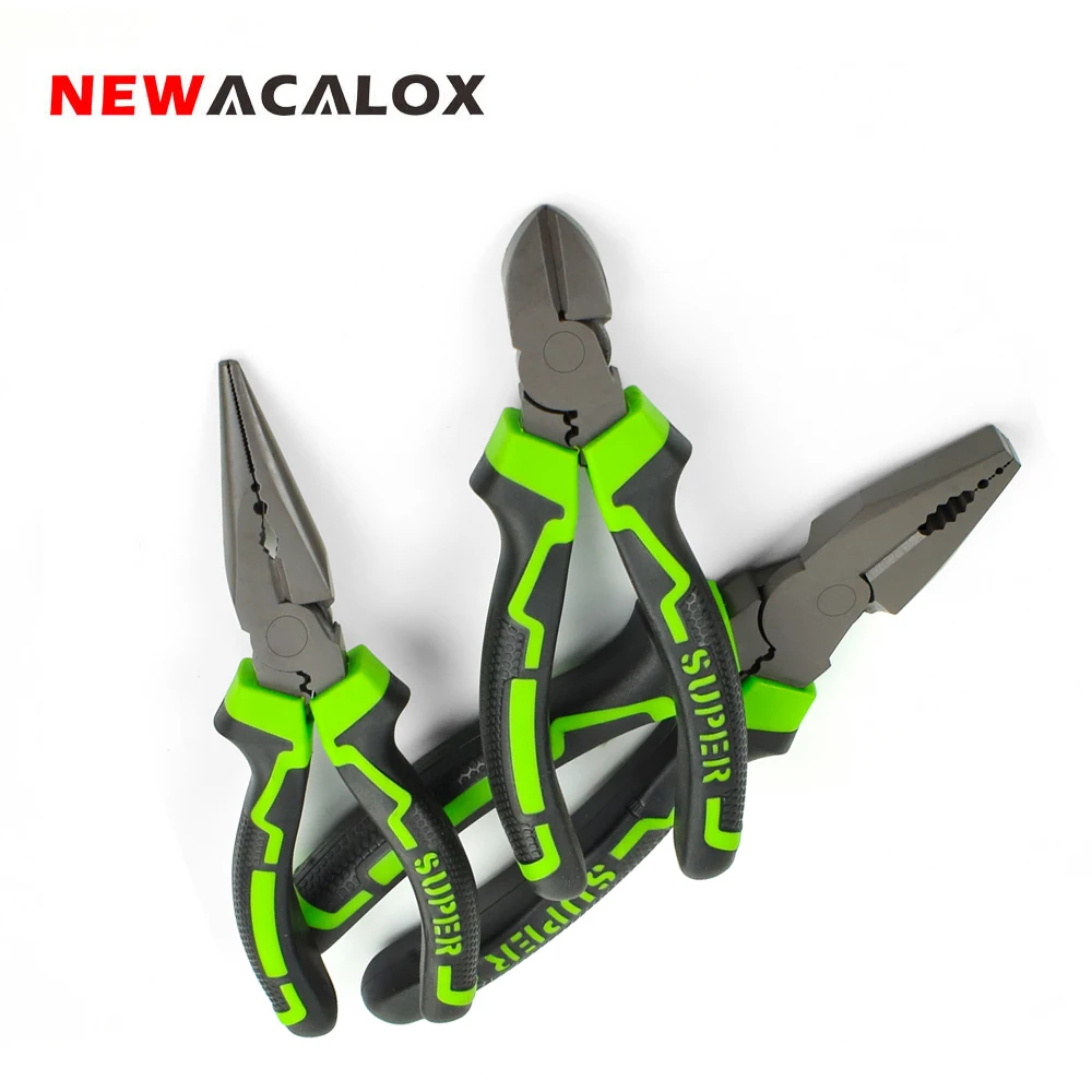 

NEWACALOX Jewelry DIY Pliers Set 6''-8'' Wire Stripper Cutter Pliers Long Nose Pliers Diagonal Pliers Making Hand Craft Tool Kit