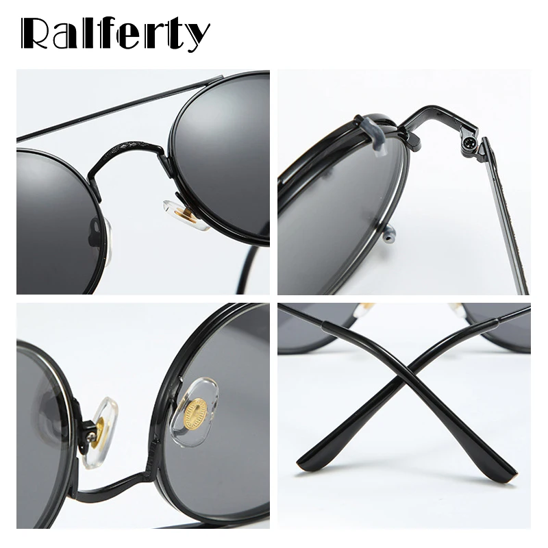 Ralferty, 2 в 1, женские солнцезащитные очки, Круглые, на застежке, очки, Ретро стиль, по рецепту, оптические линзы, оправы для мужчин, zonnebril dames oculos D085