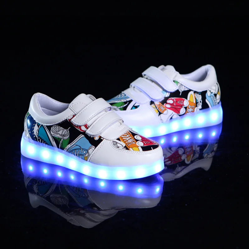 Size 25-35 LED Shoes for Kids Girls Boys USB Charge Glowing Lighted Shoes Kids Shoes with Lights Luminous Sneakers for Children