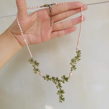 

2020 Real Moana Collares Choker Pendant Collarbone Chain Small Pure And Fresh Natural Pearl Grass Clover Flowers Short Necklace