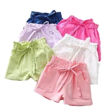 Карамельный цвет одежда для маленьких девочек летние хлопчатобумажные шорты с милым бантом брюки для годовалых девочек Детские шорты для девочек, одежда
