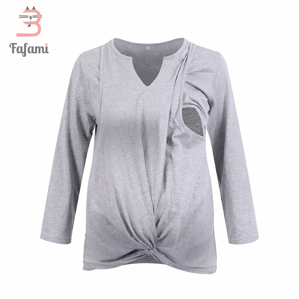 

Maternity Nursing Clothes Breastfeeding Tshirt Side Open 2020 autumn winter cotton Tops hem twisted nine quarter sleeve Pajamas