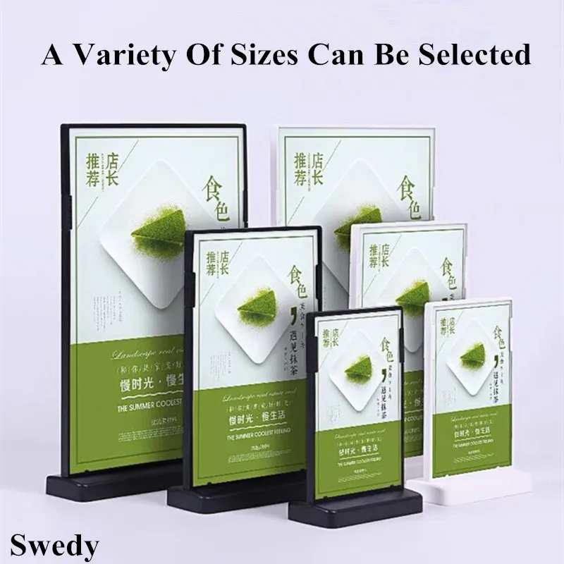 A6 T Shape Double Sided Table Top Acrylic Sign Holder Display Stand, Plastic Photo Picture Frame Menu Paper Ad Holder a6 105x148mm double sided plastic desktop photo picture portrait style ad frame acrylic slant back sign holders flyer stand