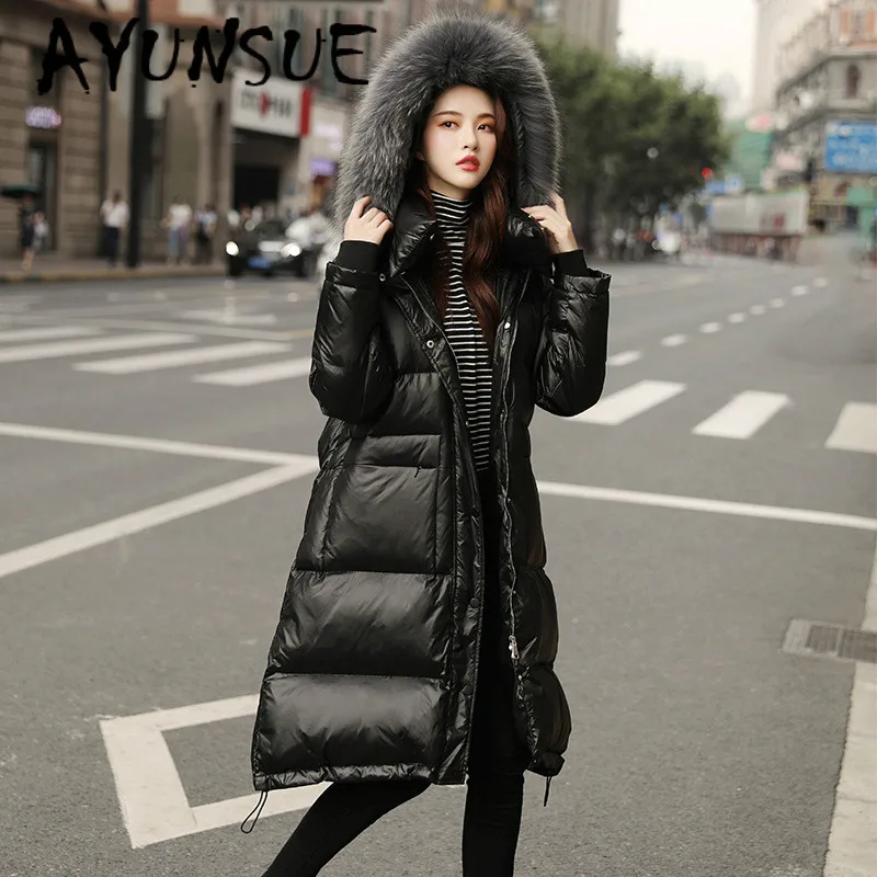 

AYUNSUE White Duck Down Jacket Puffer Jacket Women Raccoon Fur Collar Down Coat Winter Coat Women Warm Parka Casaco 9623 YY1242