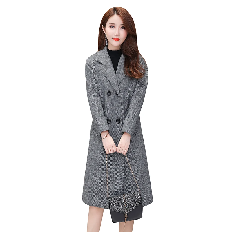 

Fashion Turn-down Collar Slim Overcoats for Women Autumn New Double-Breasted Jacket Casual Solid Long-coat Office Lady Overcoats