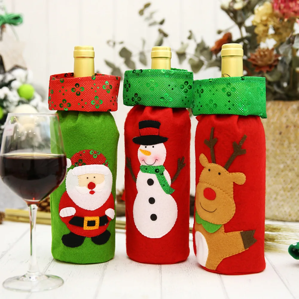 Цвет красного вина Рождественская бутылка вина сумка Обложка для рождественские украшения для дома Санта Клаус Олень бутылка одежда кухня Новогоднее украшение