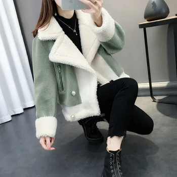 Autumn Winter New Women Lamb Wool Coat Short Loose Thick Fur Jacket Warm Windproof Padded Jacket