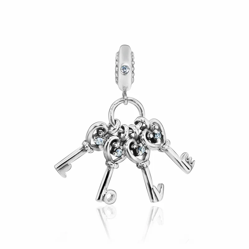 

Classic 925 Sterling Silver Keys of Love Dangle Charm pendant fit Original Pandora Bracelets Women Jewelry