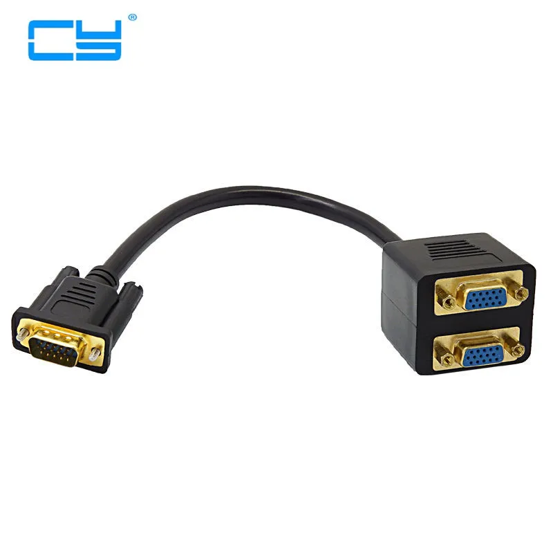 Gold Plated VGA 1 Male to Dual 2 VGA Female Converter Adapter Splitter Y Cable 0.25m vga cable adapter,vga cable,vga to hdmi converter,vga to av converter,vga extender splitter
