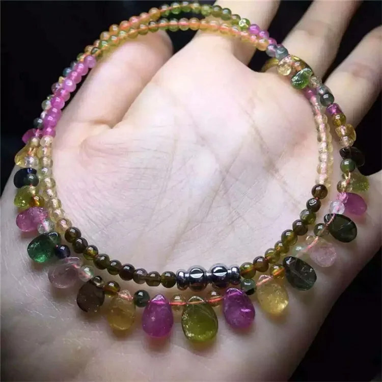 

Fashion Gemstone Crystal DIY Accessories Brazil Natural Tourmaline Necklace Color Tourmaline gong zhu lian