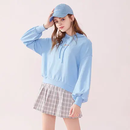 SEMIR Женская толстовка с капюшоном из хлопка с вышивкой, Женский пуловер с капюшоном на подкладке, капюшон на шнурке с пышными рукавами в цвете - Цвет: ice blue