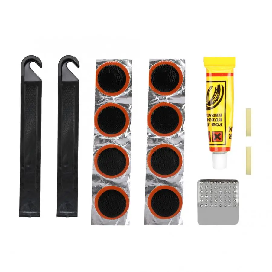 

Portable Tire Repair Kit Bicycle Glue Patches Paster File Levers Puncture Tool For Outdoor MTB Road Cycling Repairing Tools