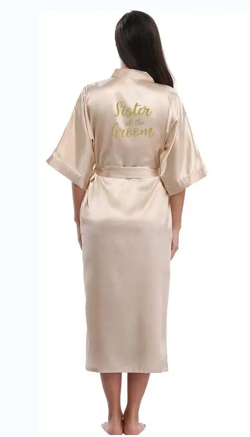 Шелковый атласный кружевной халат белый халат подружки невесты Свадебный длинный халат - Цвет: champa sister groom