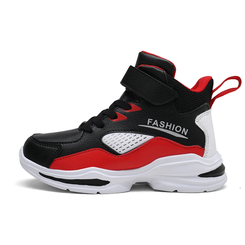 Стиль мальчики баскетбольные кроссовки Сетка Дышащие Детские уличные кроссовки Детская спортивная обувь Детские кроссовки - Цвет: Black red