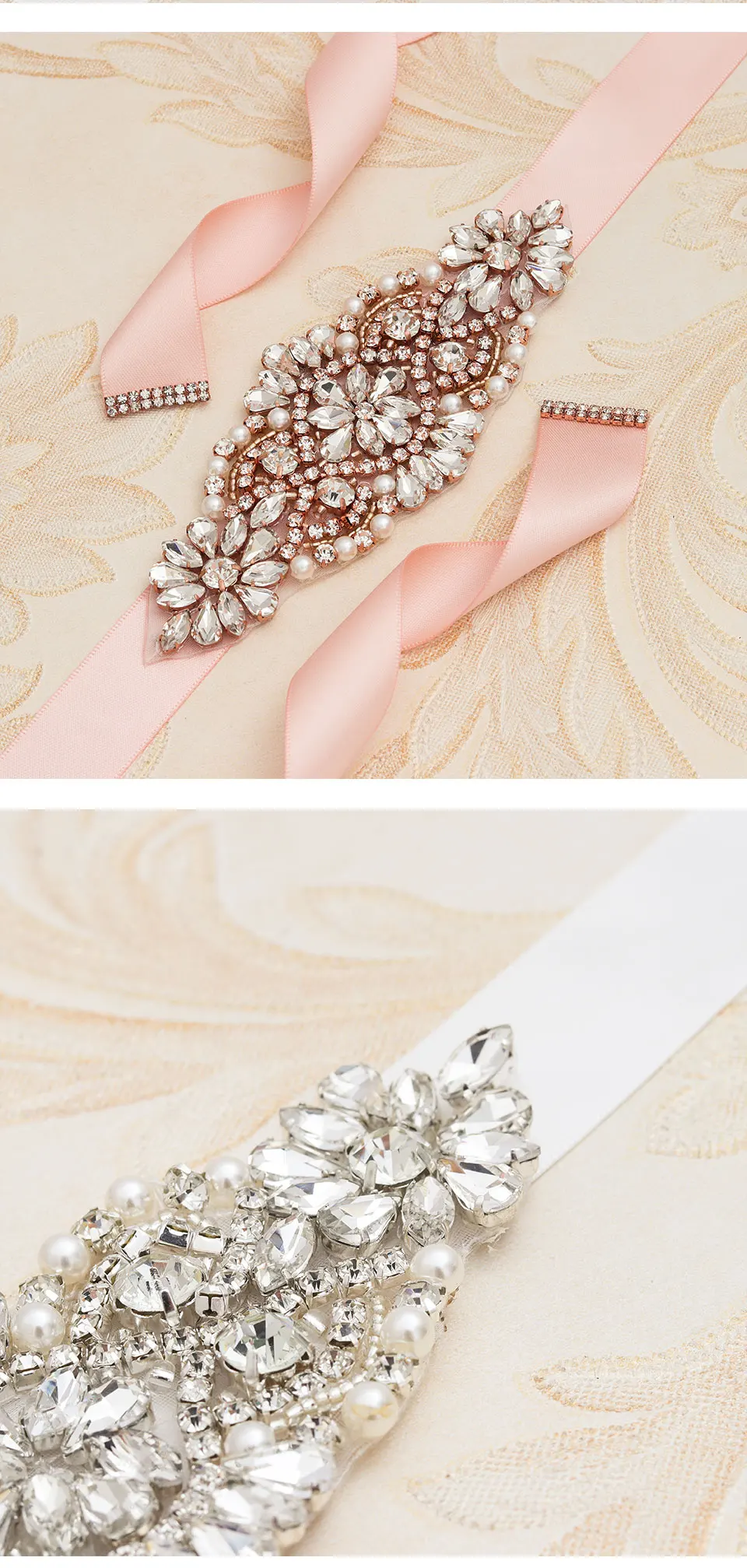 MissRDress Wedding Dress Belt Rhinestones Bridal Sash Crystal Pearls Bridal Belt Gold Wedding Sash Bridal Dress Belt JK850